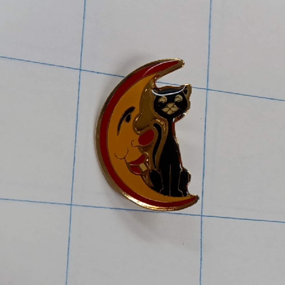 Cat & Moon Vintage Pin - Picture 2 of 4